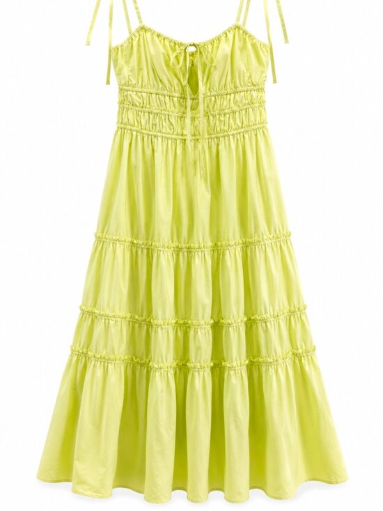 NICHOLAS Dresses & Skirts - NICHOLAS Shirred Cotton Poplin Tie Shoulder Maxi Dress Lime Chartreuse US 10 NWT